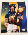 Elliot Cadeau Autographed Michigan Wolverines 8x10 Photo — 2026 National Champions, Holding NCAA Championship Trophy