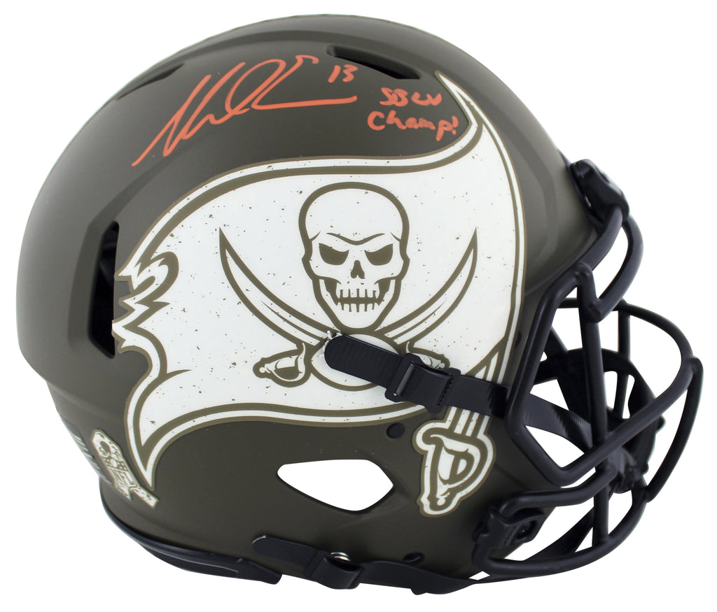 Mike Evans Autographed Tampa Bay Buccaneers Full-Size Authentic Salute to Service Helmet — Inscribed "SB LV Champ!"